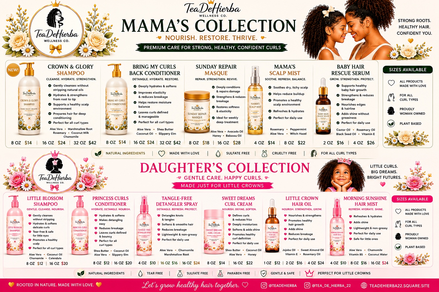 Mama’s and Daughter’s curly hair collection menu